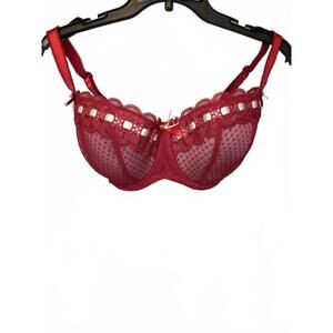Curvy Kate 30GG Red Lace Underwire Bra with Ribbon Detail
